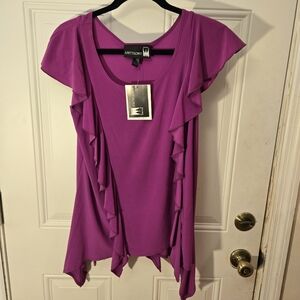 Vintage Antthony Purple Ruffled Shirt Blouse Size Large